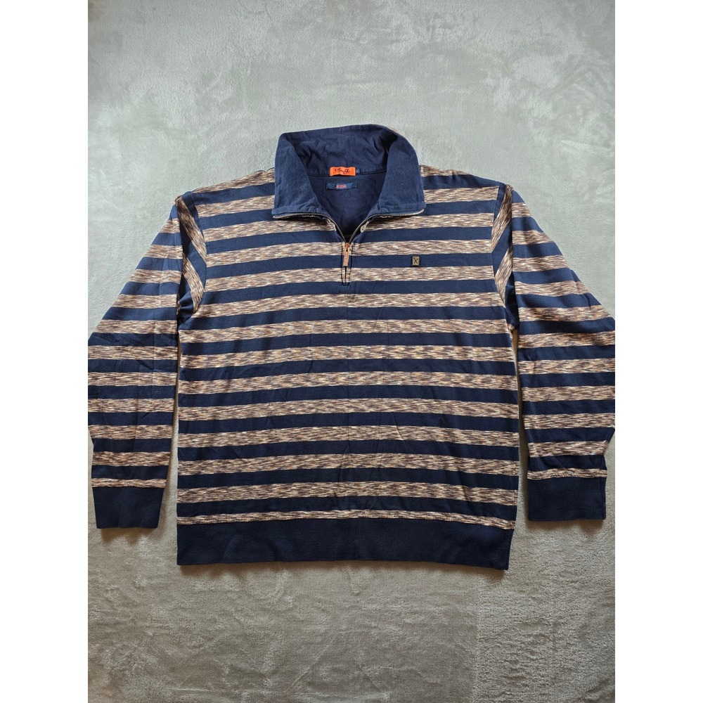 Marc Ecko Cut Sew 1/4 Quarter Zip Sweater Mens XL Striped Rugy Style Long Sleeve